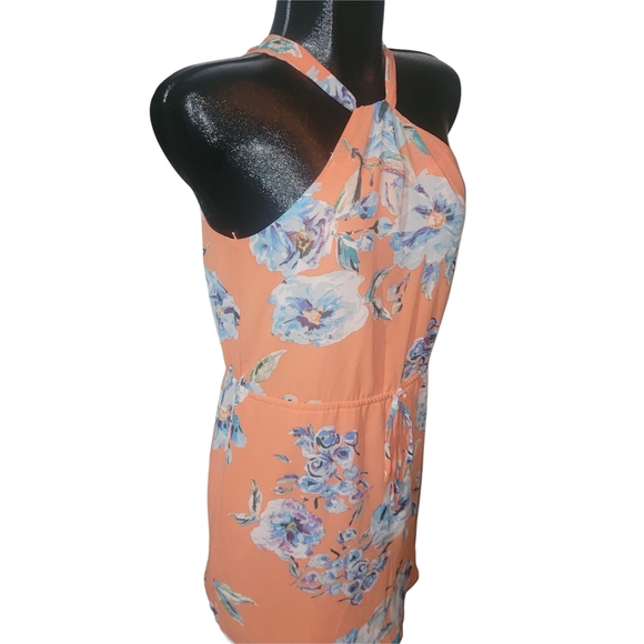 Charles Henry Peach Floral Halter Twist Knot Neckline Dress Size S - Picture 3 of 8